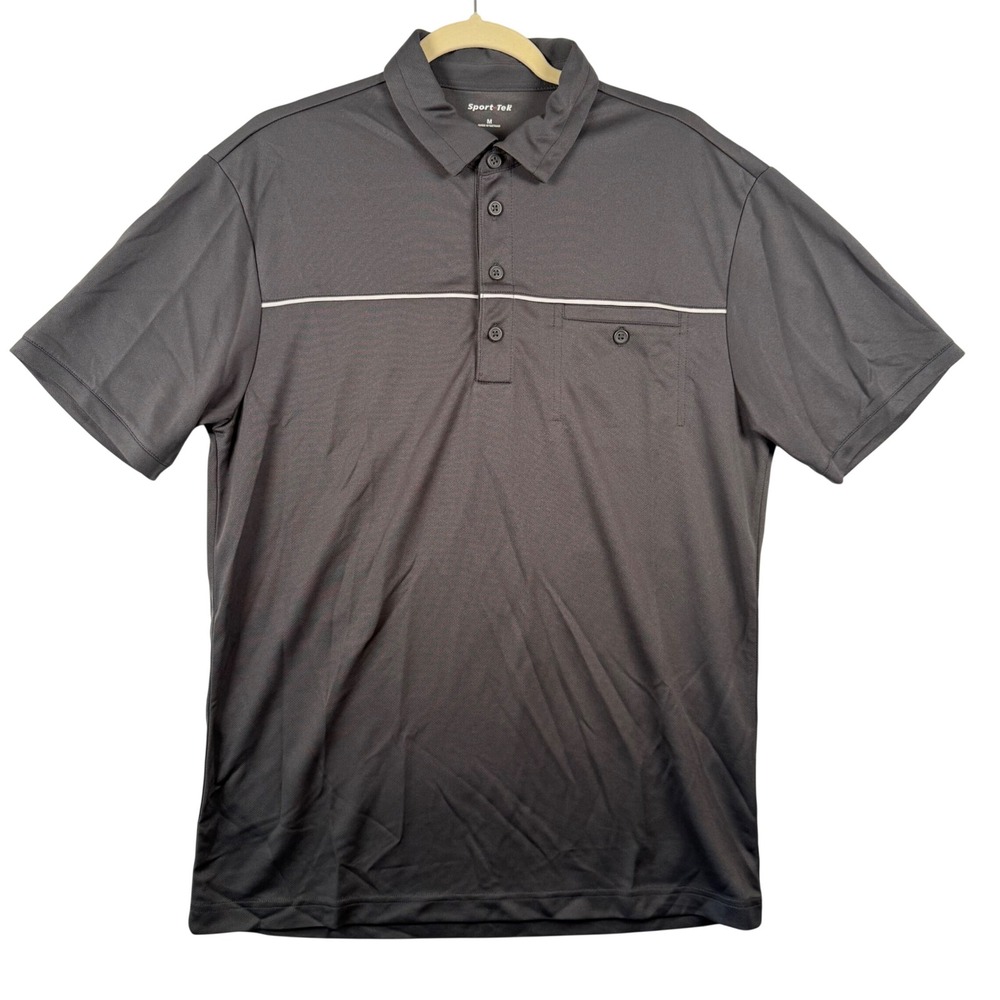 Sport-Tek PosiCharge Micro Mesh Piped Polo Shirt M Gray ST686 SS Pocket Golf EUC